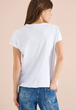 T-shirt avec col en V et détail en dentelle