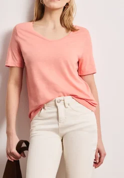 T-shirt basique avec col en V en couleur unie