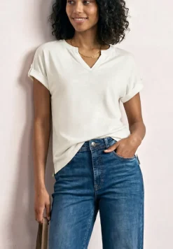T-shirt col fendu avec boutonnage décoratif