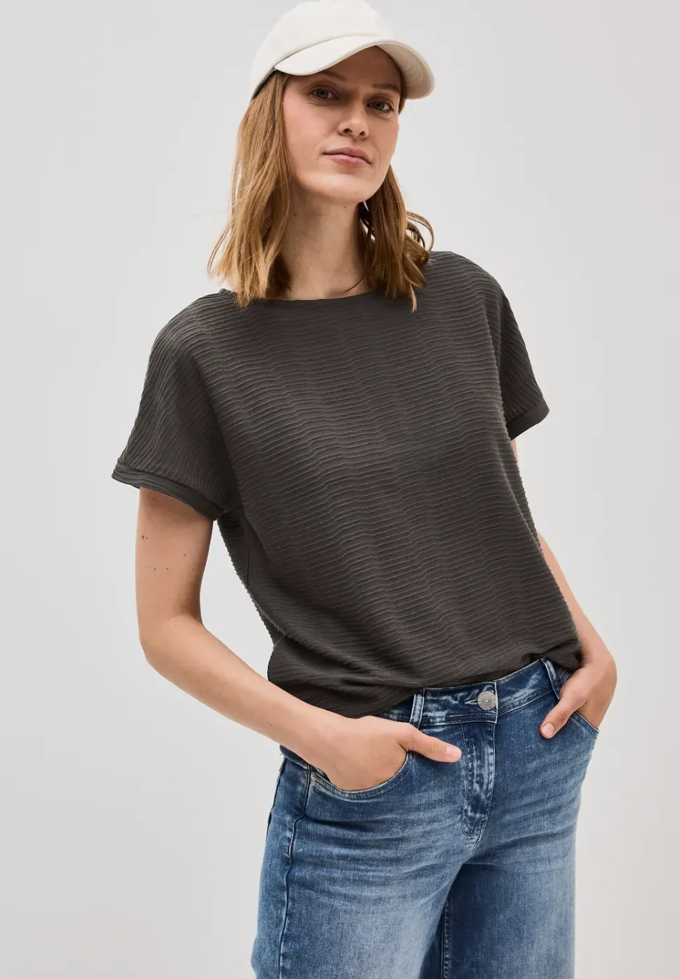 T-shirt structuré en couleur unie