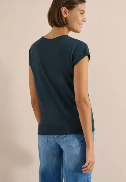 T-shirt uni à col V et manches courtes