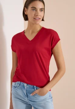 T-shirt uni à col V et manches courtes