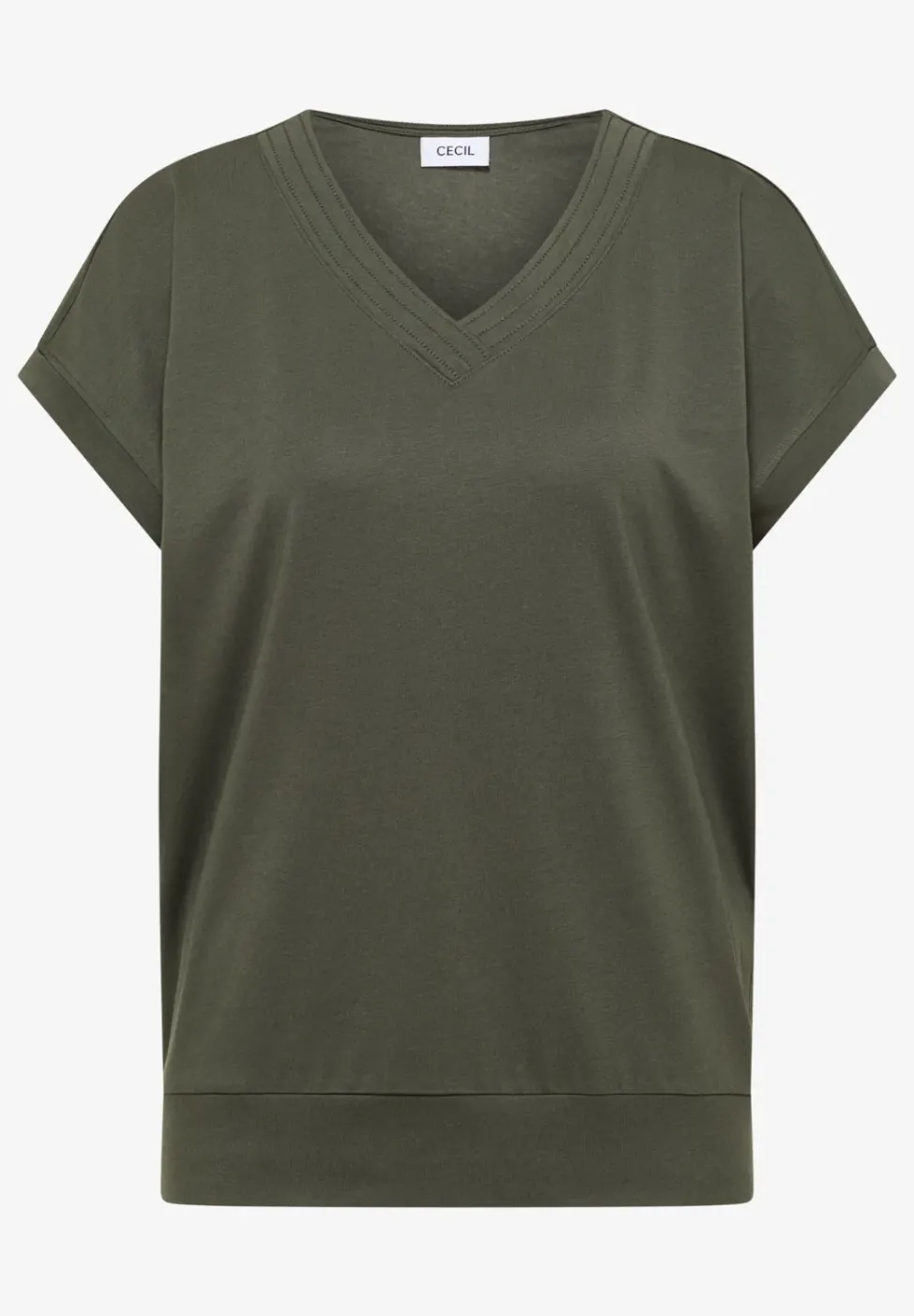 T-shirt uni à col V et manches courtes