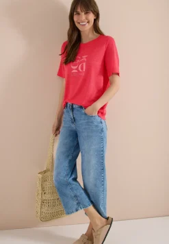 T-shirt imprimé à effet lin