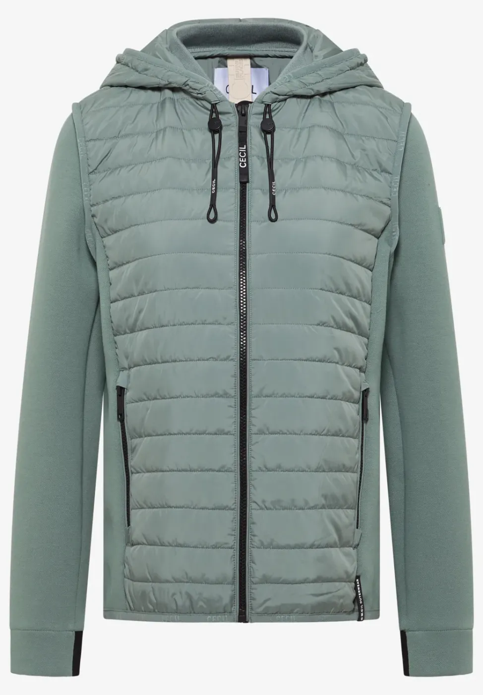 Veste avec un mélange de structures et une capuche