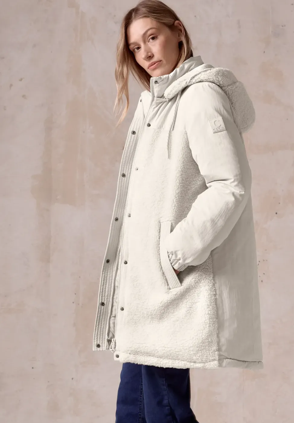 Veste longue en mélange de matières