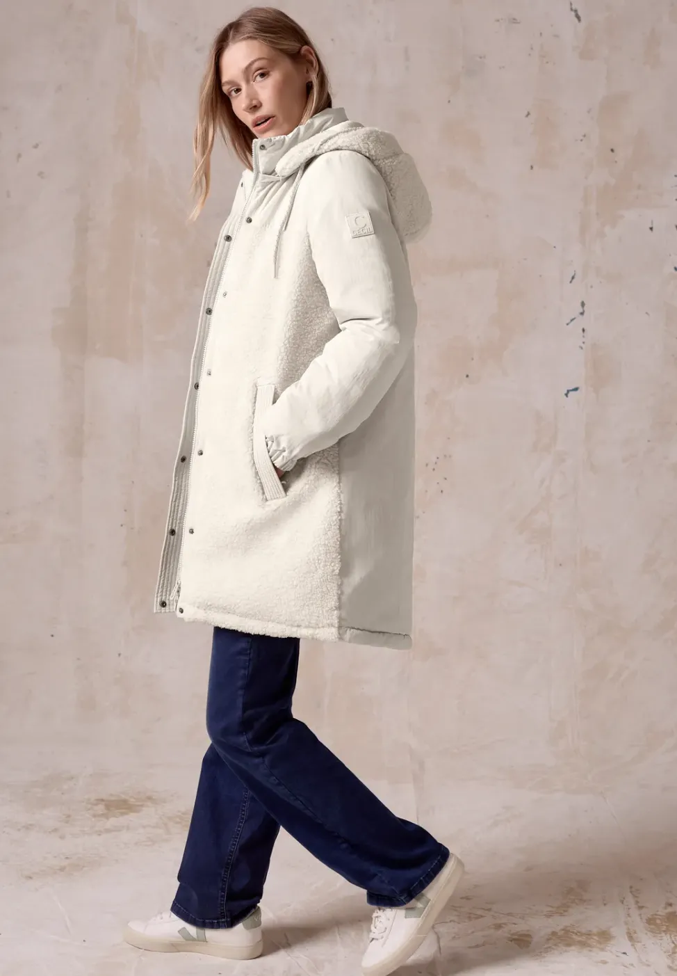 Veste longue en mélange de matières