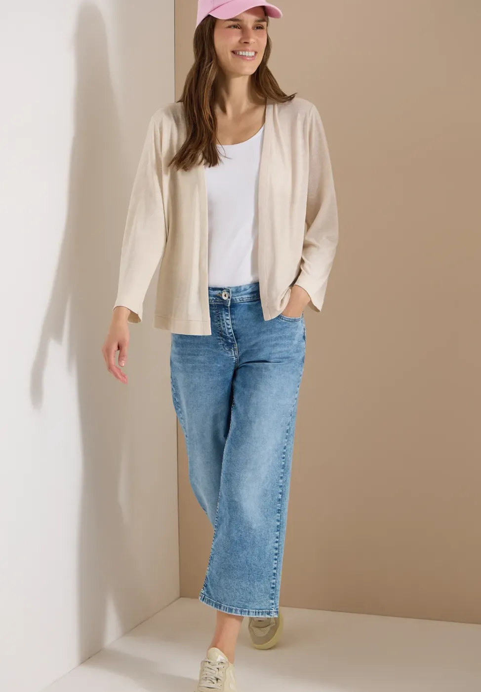 Veste ouverte en couleur unie avec manches 3/4