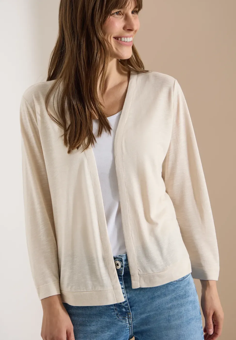 Veste ouverte en couleur unie avec manches 3/4