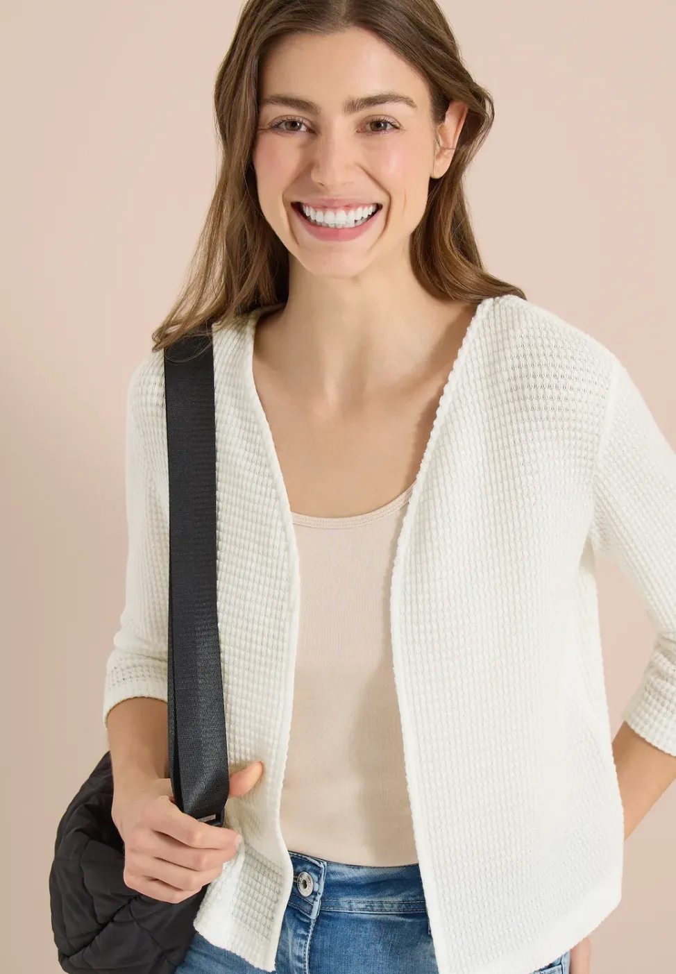 Veste ouverte à manches 3/4 en look ajouré