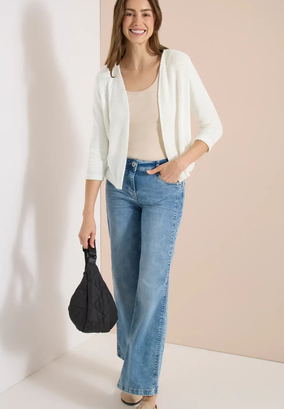 Veste ouverte à manches 3/4 en look ajouré