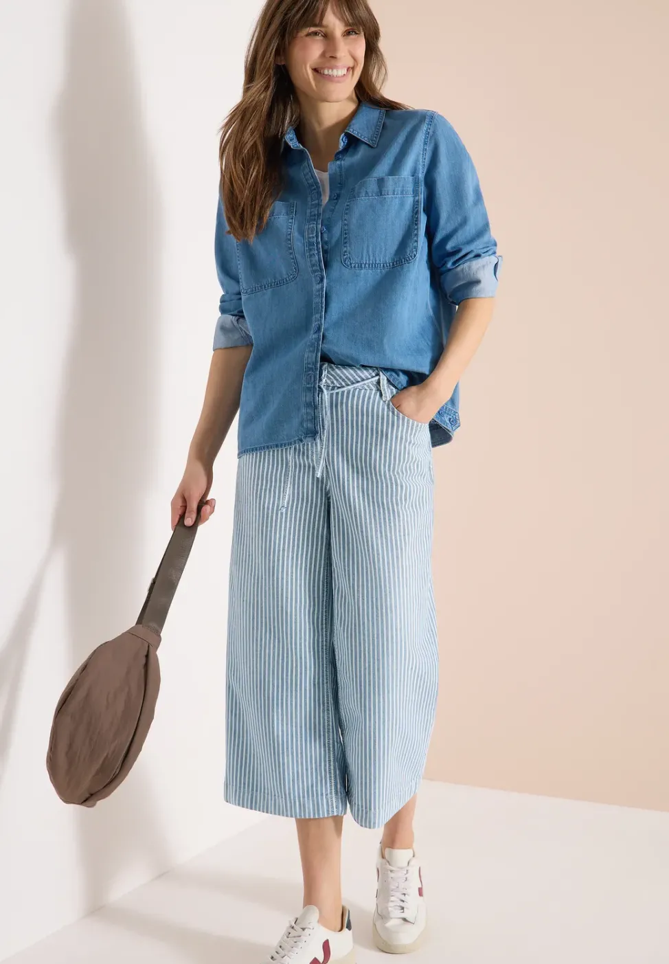 Wide Flared Leg Jeans à rayures