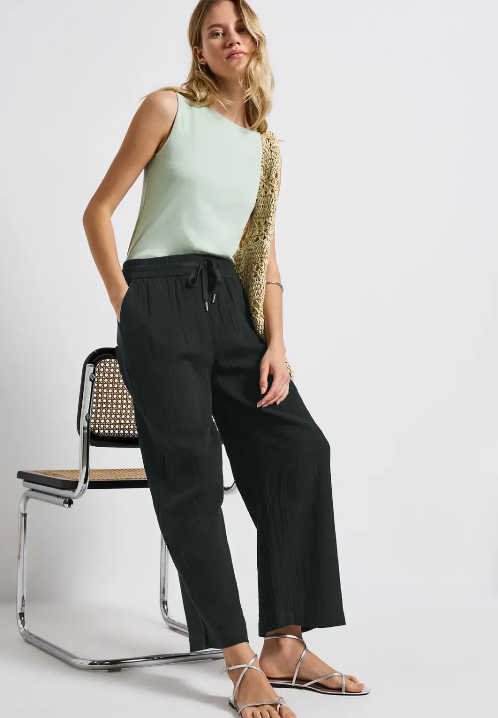 Wide Leg pantalon en mousseline de soie
