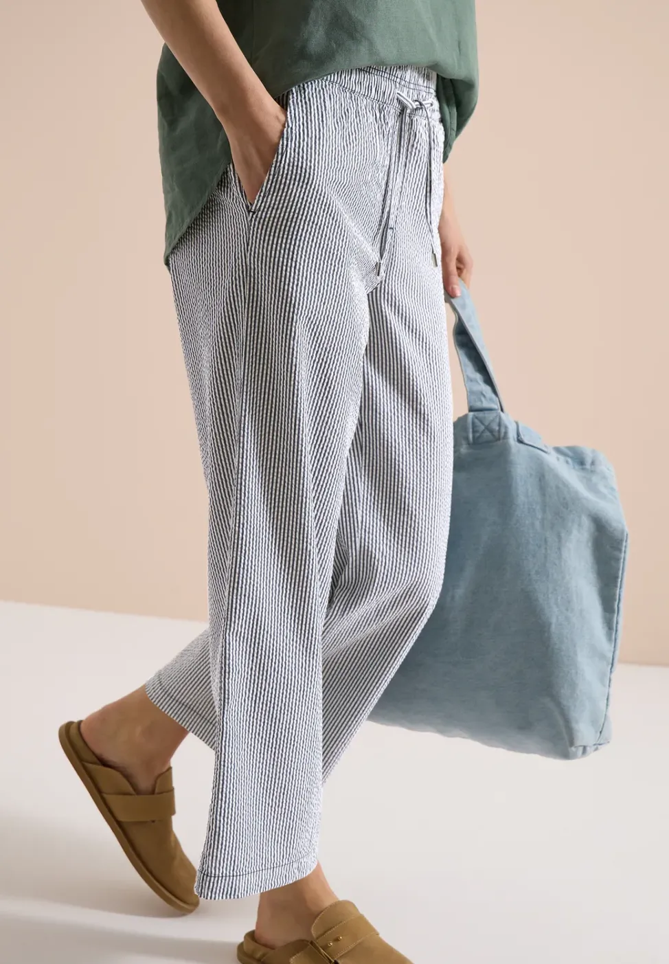 Wide Leg pantalon en qualité seersucker