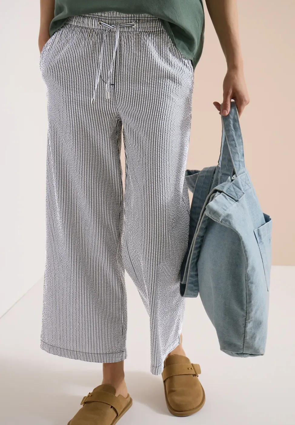 Wide Leg pantalon en qualité seersucker