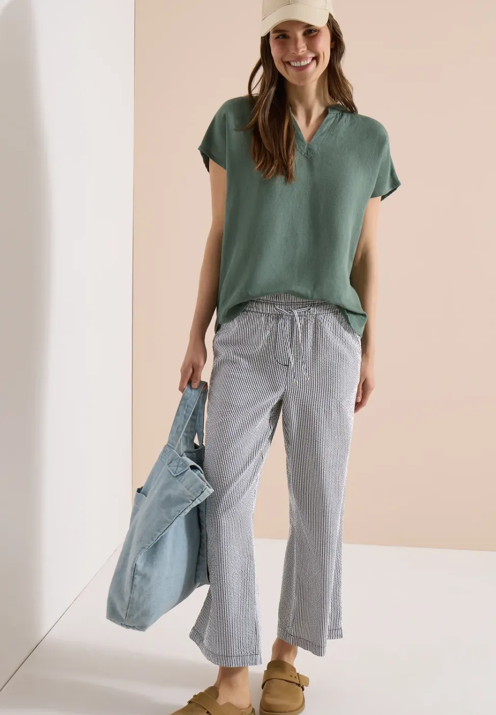 Wide Leg pantalon en qualité seersucker