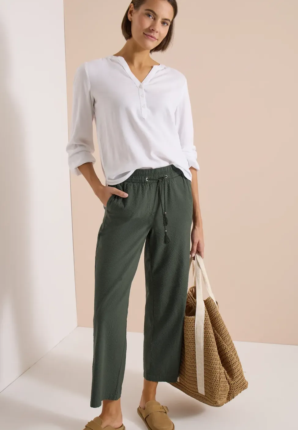 Wide Leg pantalon en qualité seersucker