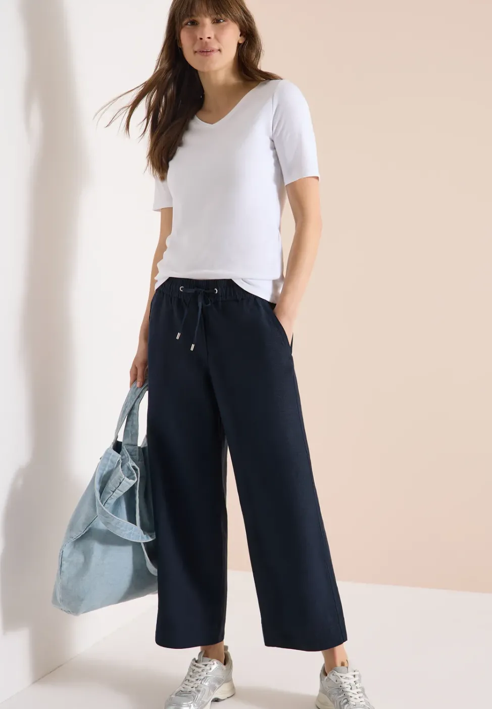 Wide Leg Pantalon Loose Fit en mélange de lin