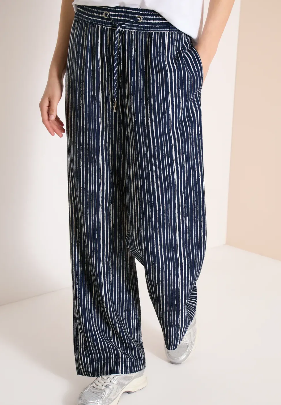 Wide Leg Pantalon Loose Fit à rayures